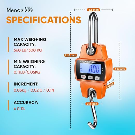 Hanging Scale Handheld 660lb/300 kg Crane Scale Luggage Scale