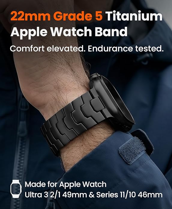 AGIS02 Titanium Band for Apple Watch Ultra 3/2/1 Band 49mm & Series 11/10 46mm, Grade 5 Titanium Ultra Watch Band for Men with DLC Coating, Durable and Lightweight iWatch Metal Strap