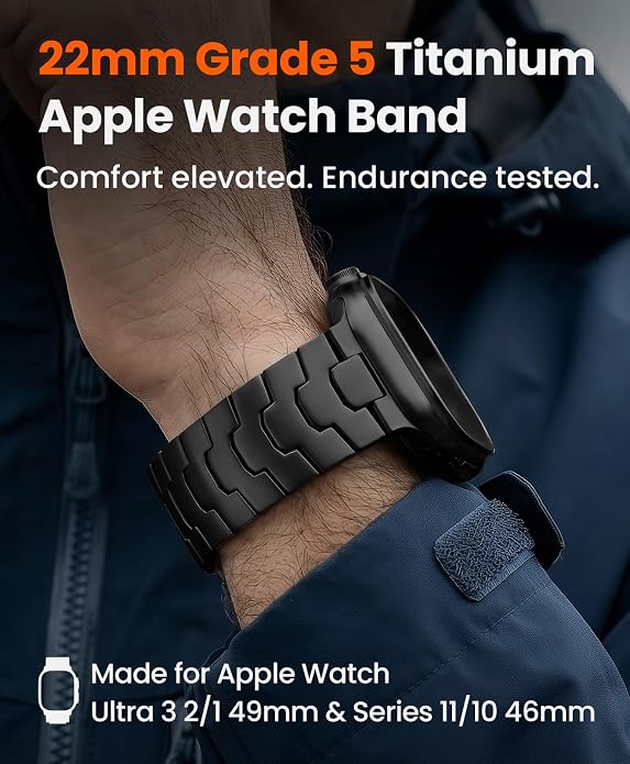 AGIS02 Titanium Band for Apple Watch Ultra 3/2/1 Band 49mm & Series 11/10 46mm, Grade 5 Titanium Ultra Watch Band for Men with DLC Coating, Durable and Lightweight iWatch Metal Strap