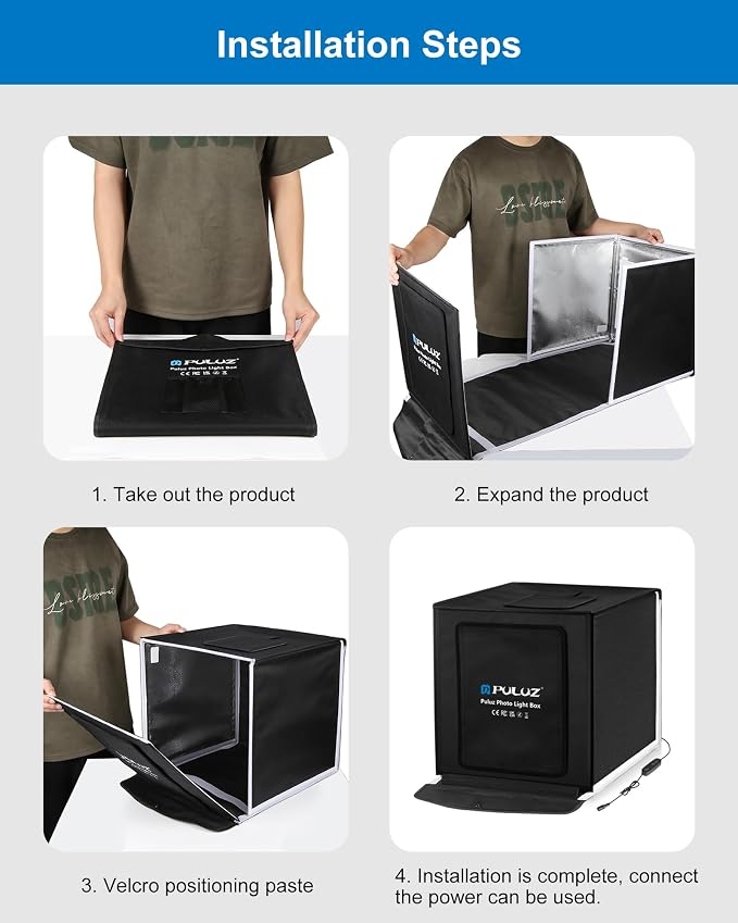 PULUZ Portable Light Box, 16"x16" Professional Dimmable Photo Box Photography with High CRI 144 LED Lights, Upgraded Lightbox with 6 Backdrops for Product Photography