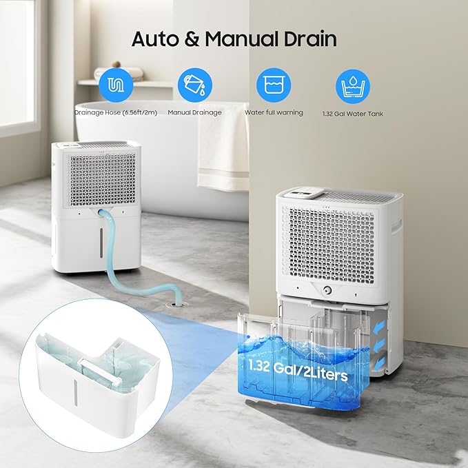6500 Sq.Ft Dehumidifier for Basement Home, ANDTE 120 Pints Large Room Dehumidifiers Efficient with Drain Hose & 1.32 Gal Tank, Smart Humidity Control, Touch Control Panel, Auto Defrost