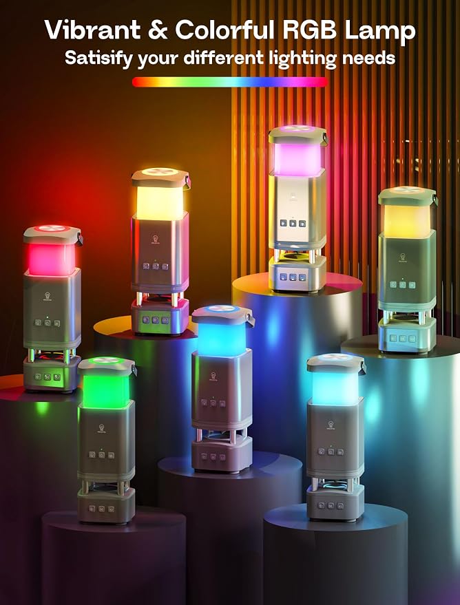 LED Camping Lantern Rechargeable, LED Lanterns with Bluetooth Speaker, RGB Camping Light, 10000mAh, 4 Lighting Modes, IP44 Waterproof, Portable Lanterns for Power Outage