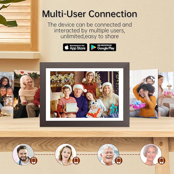 Digital Photo Frame 10.1 Inch, HAMTYSAN Smart Digital Picture Frame IPS Touch Screen, Built-in 16GB Storage, Auto-Rotate, Wood Effect, Easy Setup to Share Photos or Videos via Free App from Anywhere