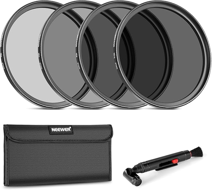 NEEWER 67mm ND Lens Filter Kit: ND2 ND4 ND8 ND16, Lens Cleaning Pen, Filter Pouch Neutral Density Filter and Accessory Kit Compatible with Canon Nikon Sony Panasonic DSLR Cameras with 67mm Lens