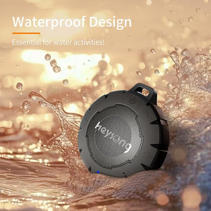 HEYSONG Waterproof Shower Speaker, Durable & Lightweight Portable with HD Sound, Stereo Pairing, Wireless Outdoor for Pool, Beach, Hiking, Kayaking, Gift for Men, Women