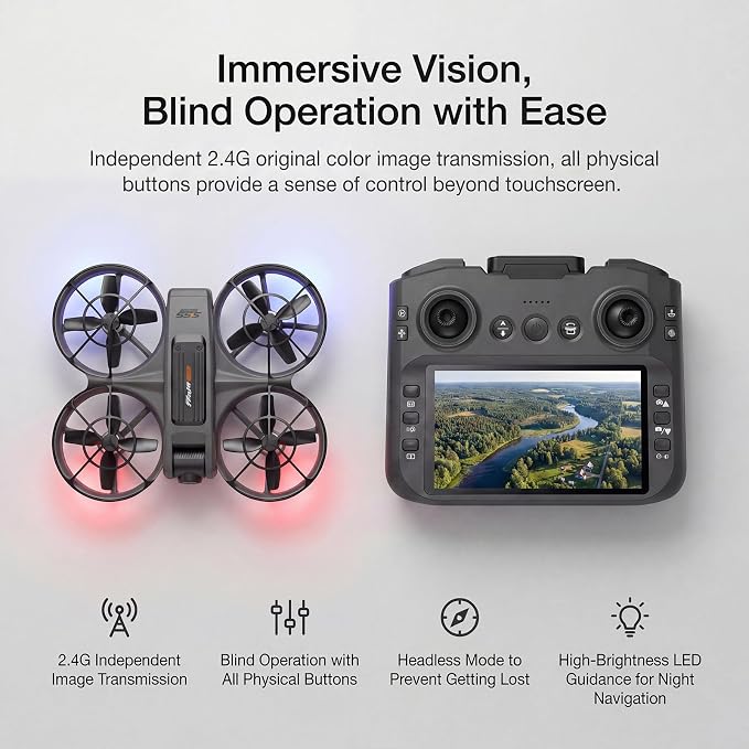 Drone with UHD Camera, Drone with Screen on Controller for Beginners, Remote Control Quadcopter with 2 Batteries, One Key Start, Easy to Fly, Altitude Hold, 3D Flips, Carrying Case （Dark Gray）