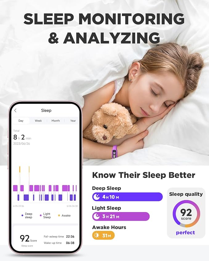 BIGGERFIVE Vigor 2 L Kids Fitness Tracker Watch for Boys Girls Ages 5-15, Activity Tracker, Heart Rate Sleep Monitor, IP68 Waterproof, Pedometer, Calorie Step Counter Watch, Purple