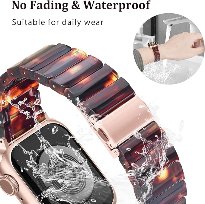 V-MORO Resin Band Compatible with Series 11/10 Apple Watch Bands 46mm/45mm/44mm/42mm Fashion Strap for iWatch Series 9/8/7/6/5/4/3/2/1/SE/SE2/SE3 Lightweight Bracelet Wristband Women Men(Classic Tortoise)