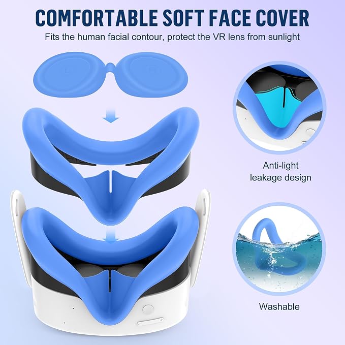 Silicone Cover Set Compatible with Meta/Oculus Quest 3s Accessories, Silicone Face Cover, Controller Grip Cover, Camera Lens Protector, VR Shell Cover, Protective Lens Cover, Not Fit Quest 3