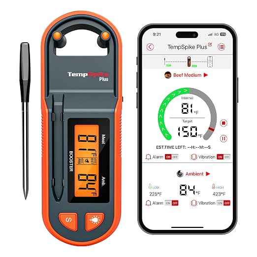 TempSpike 600 ft Wireless Meat Thermometer with Ultra-Thinner Probe, Bluetooth Meat Thermometer with Standalone LCD Booster for BBQ Grill Smoker Rotisserie Sous Vide