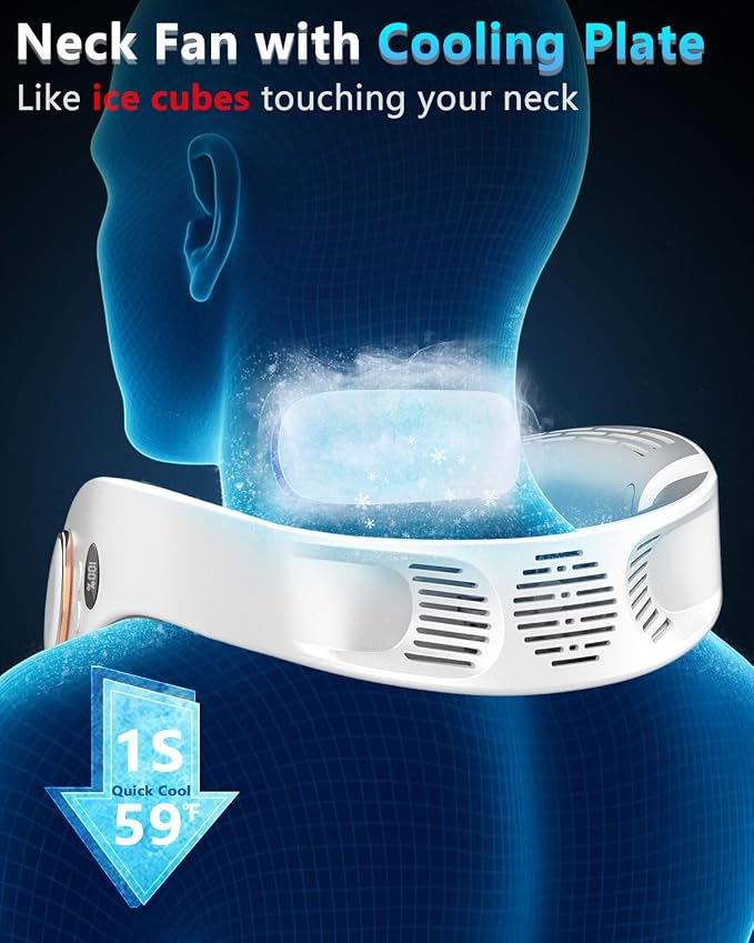 Neck Fans that Blow Cold Air Rechargeable,Portable Neck Fan Air Conditioner Battery Powered,Metal Cooling Plate Personal AC,Leafless Wear Round Hanging Neck Coolers for Hot Weather Flashes