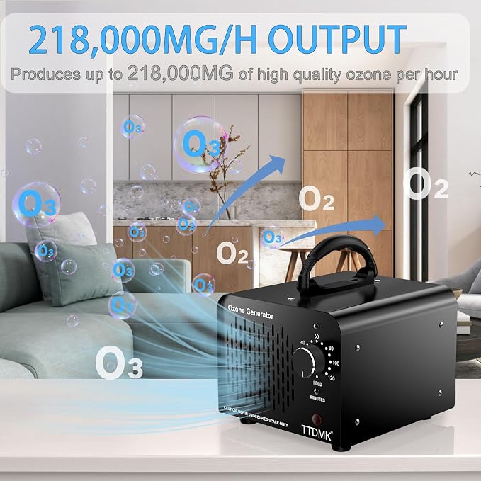 Ozone Generator 218,000mg/h, Commercial Ozone Machine Odor Removal, High Capacity Ozone Machine, Home Ozone Generator for Car, Home, Smoke, Pet, etc (Black) - by TTDMK