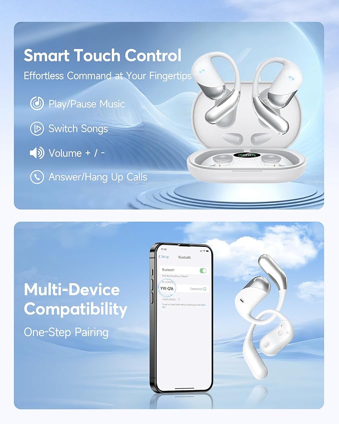 Paekole Ultra Open Ear Headphones, Over Ear Bone Conduction Earbuds with Study Work,Bluetooth Headphones 6.1 with Digital Display,60H Playtime,IP55 Waterproof, Comfort for Cycling,Running,Workout