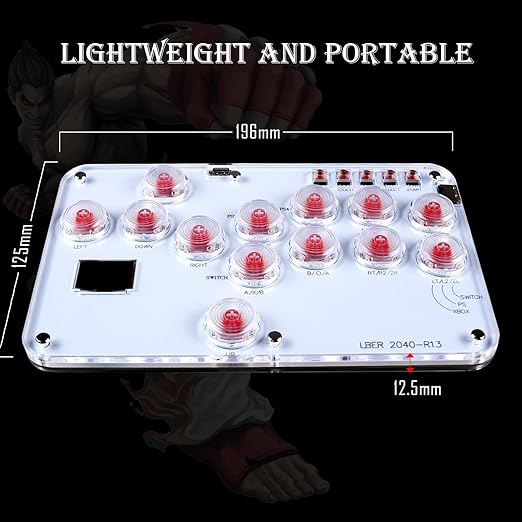 Arcade Stick Game Keyboard R13, Leverless Controller Arcade Stick with Turbo & Custom RGB, Silent All-Button Arcade Controller Street Fight for PC/PS3/PS4/Switch/Steam-Support Hot Swap & SOCD(White)