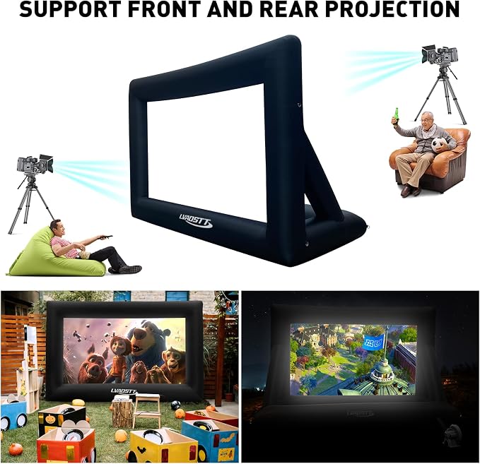 Inflatable Projector Screen, 16FT Blow Up Movie Screen Outdoor Projector, Easy Set Up One-piece Design Front & Rear Projection with Air Blower for Outside Backyard Family Movie Night Pool Party