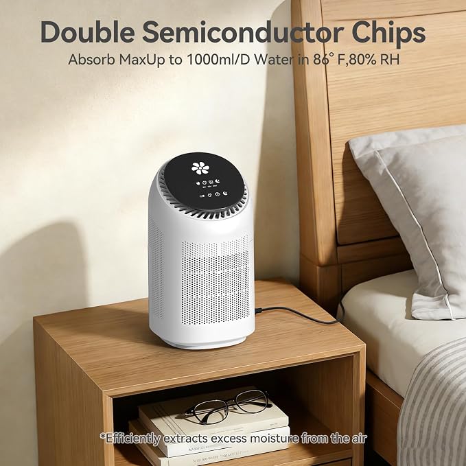 Dehumidifier with Purification Function for Home, Small Dehumidifier for Bedroom with Drain Hose, HEPA Filter & Auto-Off, 32dB Ultra-Quiet Sleep Mode, Ideal for Bedroom, Bathroom, Closet, RV