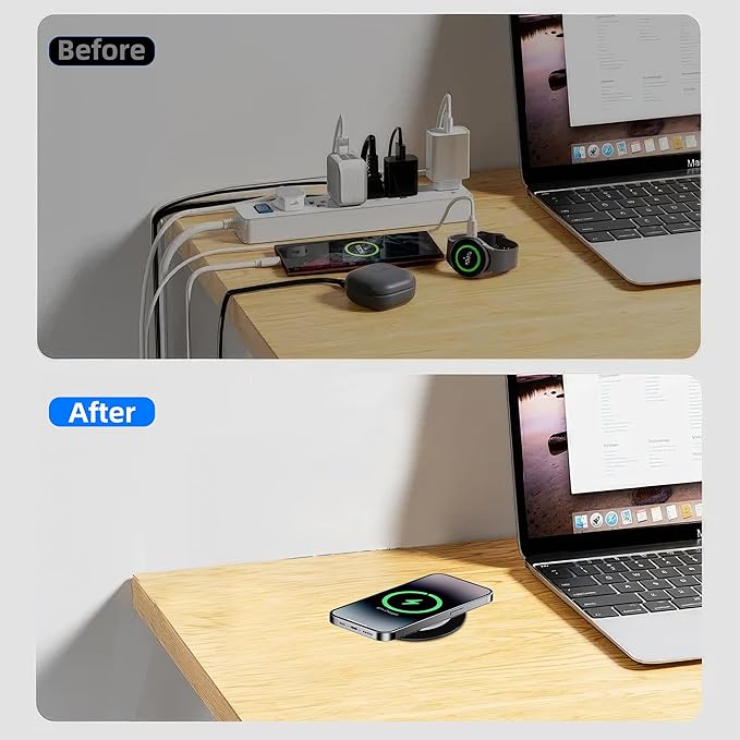Magnetic Wireless Charging Station for Apple Series, Desk Wireless Charger Fast Charging Pad Furniture Desktop Nightstand, for iPhone 17/16/15/14/13/12 Pro/Max//Plus, AirPods 3/2/Pro 2/Pro(Black)