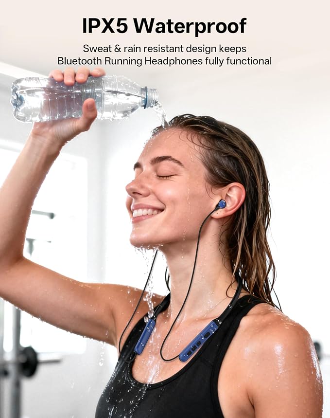 Neckband Bluetooth Headphones, Wireless Bluetooth 6.0 Earbuds with Microphone, Comfortably Light, Deep Bass Earphones 35H Playtime, IPX5 Waterproof, Magnetic Headset for Workout (Blue