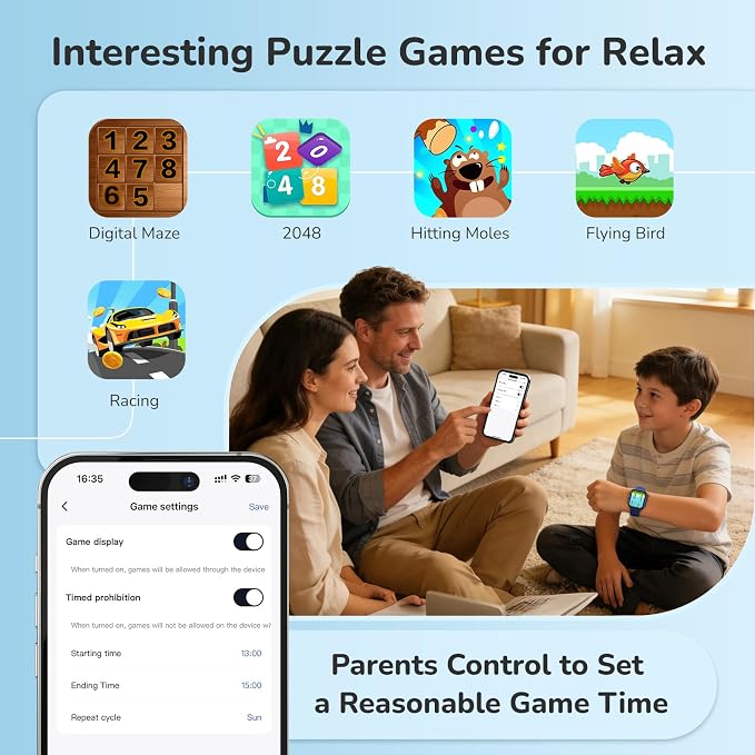 Smart Watch for Kids, Kids Smart Watch with Sleep, Heart Rate Monitor & Fitness Tracker, Kid Watch with Puzzle Games, Sports Modes & DIY Dials, Kid's Gifts for Birthday, Children's Day, Reward-Blue
