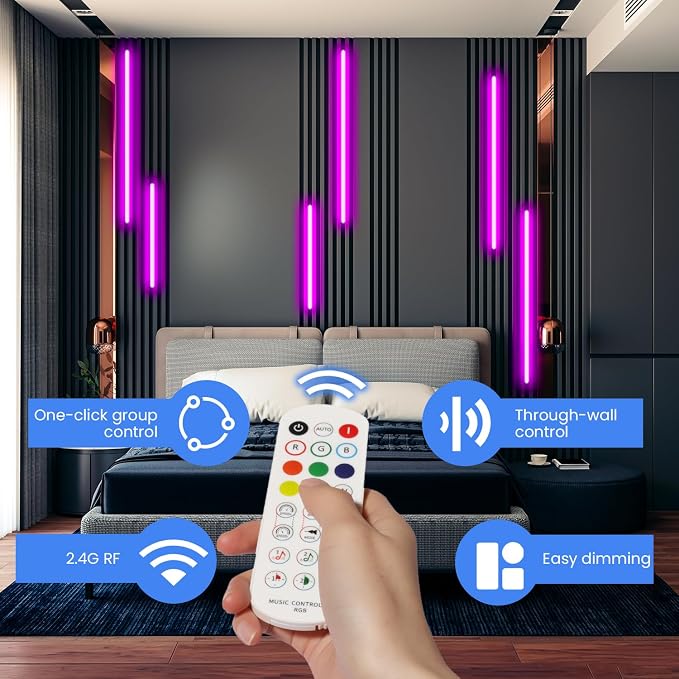 SHUNLEE 6 Pcs RGB Smart Recessed Lighting for Acoustic Panels, WiFi LED Lights for Acoustic Wall Panels Compatible with Alexa, Self-Adhesive Black Aluminum for Wood Slat Wall (2*40+2*24+2*16 in)