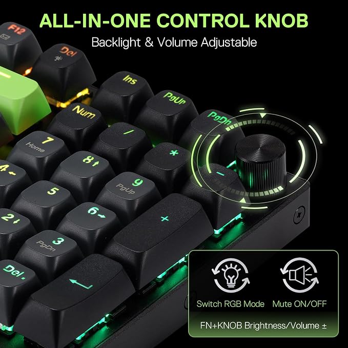 Redragon K740 98 Keys Wired RGB Gaming Keyboard, 95% PBT Mechanical Keyboard w/Solid Aluminum Base, Dedicated Knob Control & Hot-Swap Socket, Custom Linear Switch