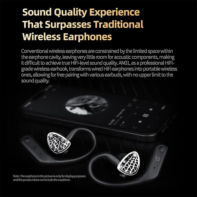 CCA KZ AN01 Active Noise Cancellation Wireless IEM Bluetooth Adapter, Bluetooth 5.4 Module, 40Hrs Playback Sport Earhook for KZ ZS10 PRO/ZSN Pro X/AS16 PRO X/Castor/EDX Pro, CRA/C12(0.78mm Pin)