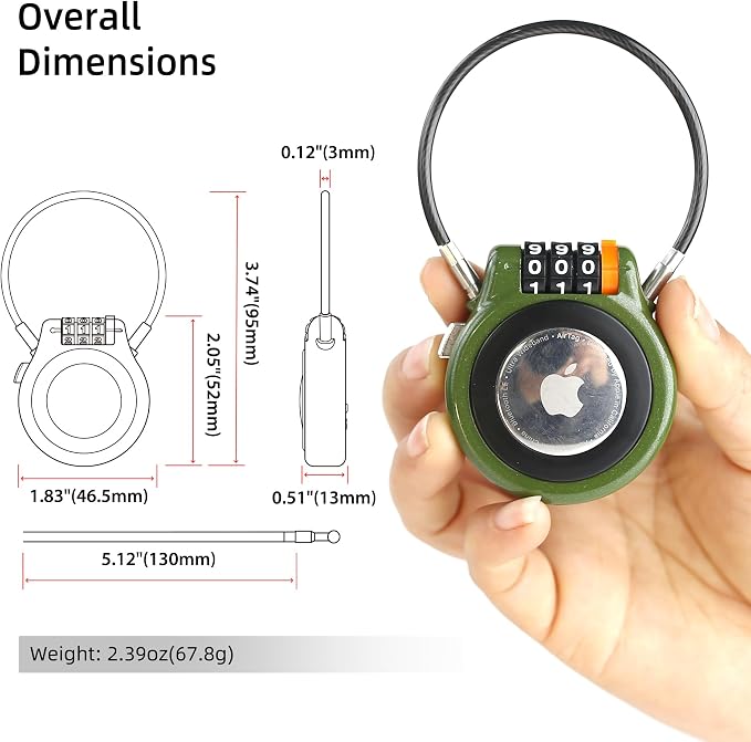 AirTag Holder with Combination Lock for Luggage Tracking, Finder Metal Case Compatible with Apple AirTag, GPS Tracker Holder with Cable Lock Mount for Suitcase, Backpack, Outdoor Ski Gear
