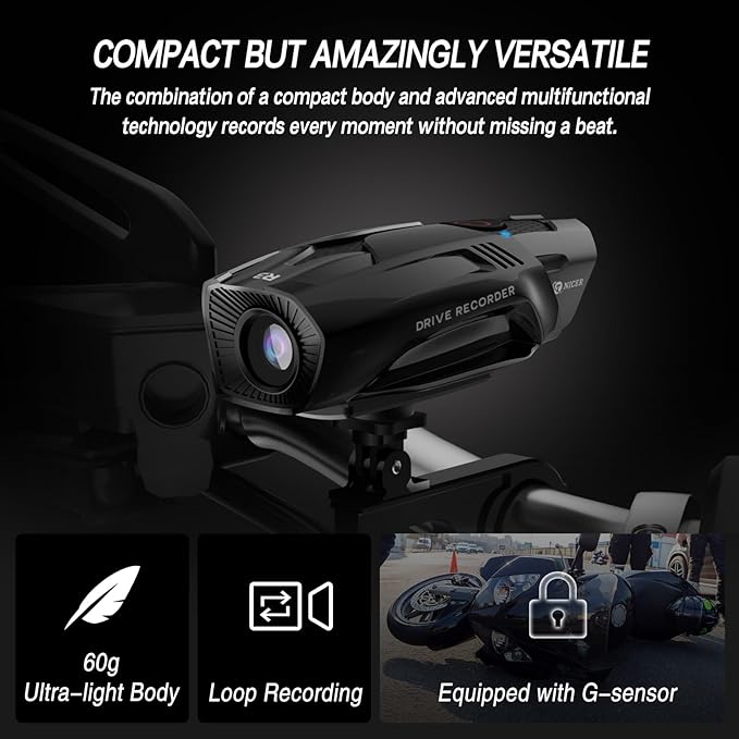 TNICER Motorcycle Helmet Camera, R3 Bike Video Camera,1080P Sports Action Camera, 120° Wide Angle Camcorder, IP67 Waterproof Dash Cam with 3 Types of Installation and 32G Card