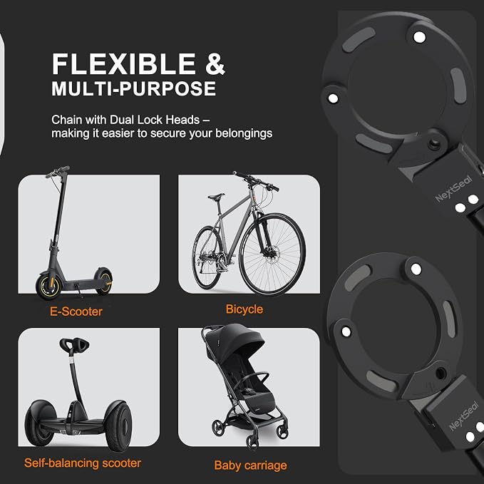 Electric Scooter Lock, High Security Scooter Lock, One-Touch Locking, 35.55inch Long Anti Theft 6mm Thick Bike Chain Locks with Key and Storage Bag, Bicycle Accessories for Scooters, E-Bike