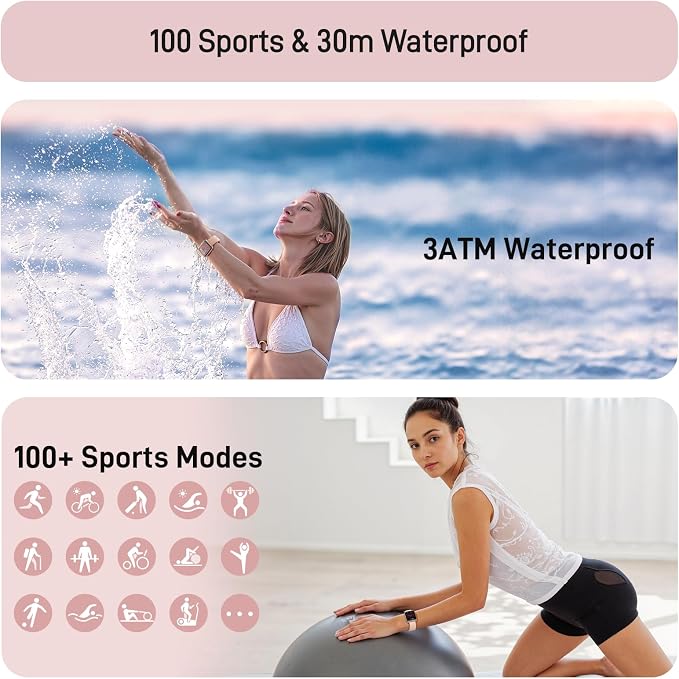 Tensky Smart Watch for Women Android & iPhone, Alexa Built-in, 1.8" Touch Screen Fitness Tracker with Answer/Make Calls, 3ATM Waterproof Heart Rate/Sleep/SpO2 Monitor, Pedometer, 100+ Sport Modes