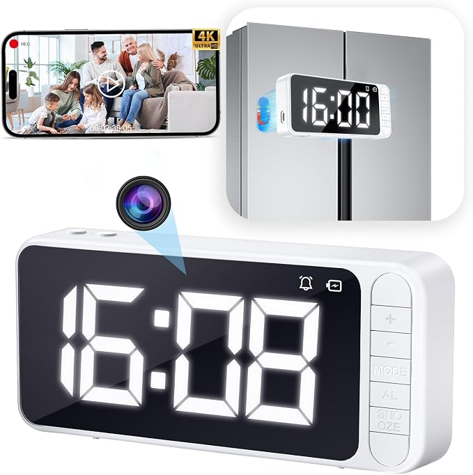 Magnetic Hidden Camera Clock - WiFi Wireless 4K HD Nanny Cam with Wide-Angle 150°, Clear Night Vision & Smart Motion Detection, Indoor Hidden Camera for Home Security, Office, Pet, App Remote Control