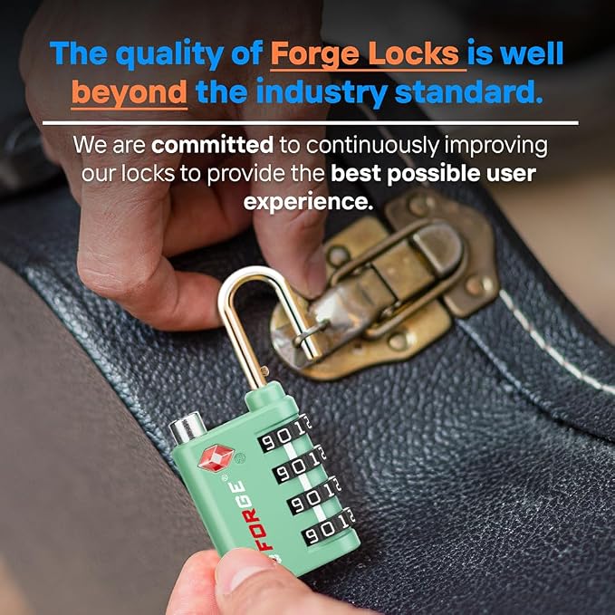 Forge Dual-Opening: Key or Combination Lock, TSA Approved Lock for Luggage, Pelican case, Travel, Gym, School, Luggage Combination Lock, Travel Bag Lock (Green 4 Pk)