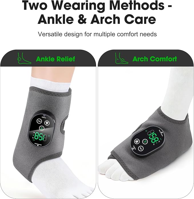 2 Pack Cordless Ankle Massager for Pain Relief, Foot and Ankle Massager Wrap with Heat, Foot Massager for Neuropathy, Heated Foot Massager, 6 Heat Levels, 3 Massage Modes, Grey
