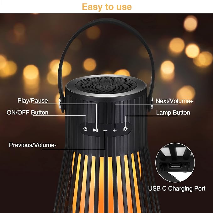 Outdoor Bluetooth Speaker with Flame Atmosphere, Led Waterproof Wireless Torch Speaker, Stereo Sound, Cool Gadgets for Camping, Yard, Party, Home, Decorations, Electronics Gifts for Men, Women, Dad