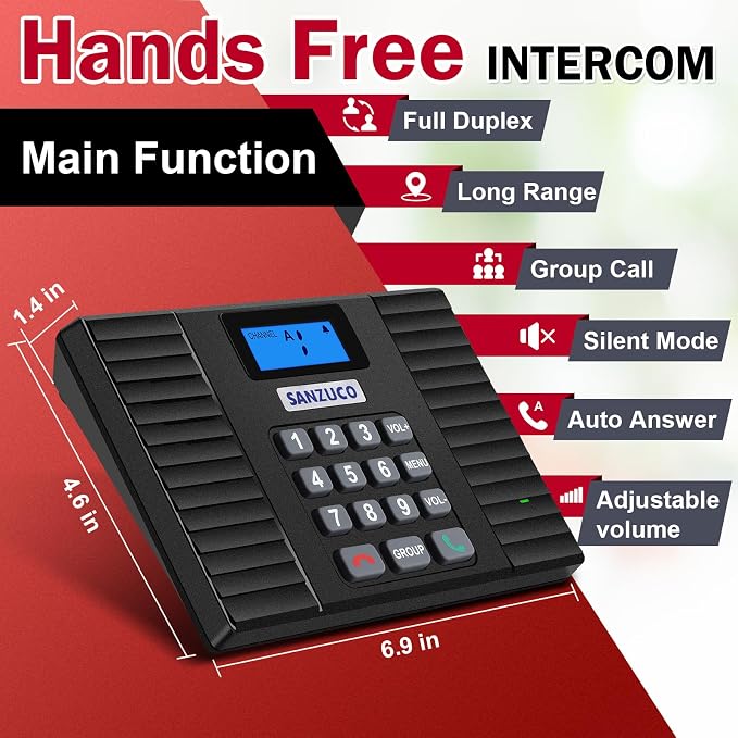 60D Intercoms Wireless for Home, 18 Channel Hands-Free Intercom System for House, Full Duplex 1400ft Multi-Floor Home Intercom System for Business with Group Call, Auto Answer(9 Stations)