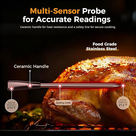 Smart Wireless Meat Thermometer,Digital Cooking Thermometer with Dual High-Accuracy Sensors, 2 Pack Ceramic Heat-Resistant Probe, Instant Read LCD & App Control for Kitchen,BBQ,Oven,Grill,Air Fryer