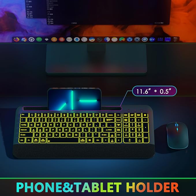 JOYACCESS Silent RGB Backlit Wireless Keyboard Mouse Set, Rechargeable 3000mAh Keyboard, Ergonomic Wrist Rest, 2.4G USB‑A/C, for PC Mac Laptop Office - Space Gray