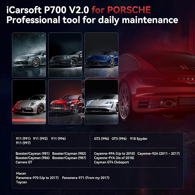iCarsoft Auto Diagnostic Scanner P700 V2.0 for Porsche with Engine/Transmission/ABS/Airbag Diagnosis Scan,OBD2 Code Reader with Oil Reset EPB ETC+Battery/O2 Sensor/EVAP Test