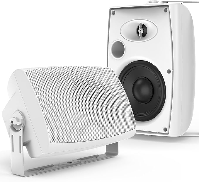 STUDIOFINIX 6.5-Inch 400W Outdoor Bluetooth Speakers Waterproof Wired, Wall-Mount Waterproof Speaker System for Patio, Home, Poolside, Deck, Backyard (Pair,White)