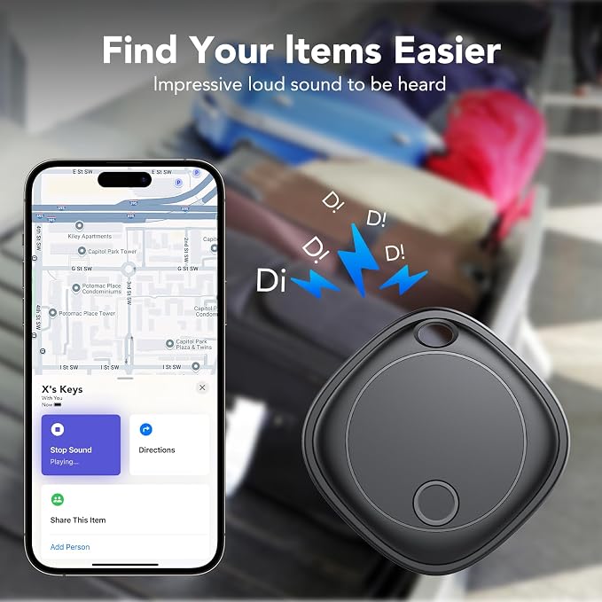 Air Tracker Tags-4 Pack, Bluetooth Tracker Works with Apple Find My APP (iOS Only), Bluetooth Smart Air Tag Keys Finder and Item Locator for Keys, Bags, Luggage, Wallet, Replaceable Battery