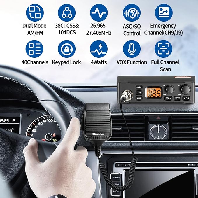 ABBREE CB Radio for Truckers Long Range AM FM Professional CB Radios,Compact Design,Instant Emergency Channel 9/19,Full 40 Channels,Handheld Mic,LCD Display,VOX (AR-M6)