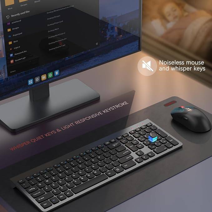 GAMCATZ Wireless Keyboard and Mouse Combo,Quiet Click,Full Size Design with Number Pad,Ergonomic Mouse with 5 DPI,Sleep Mode-2.4G Silent Portable Cordless Combo for Laptop/PC/Computer/Mac(Grey)