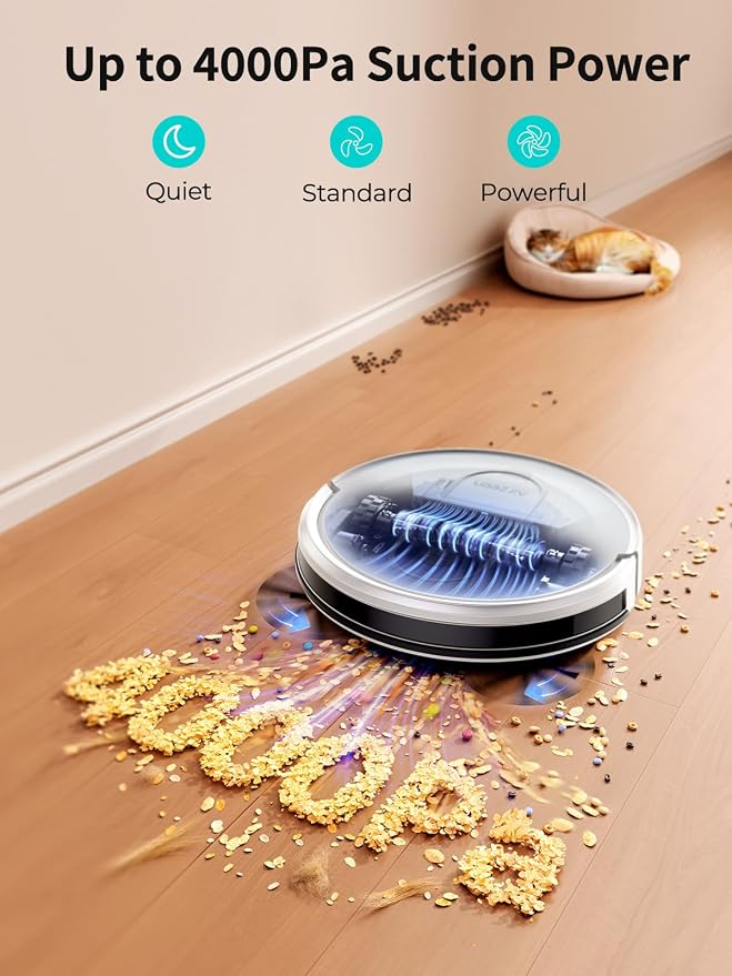 Airzeen Robot Vacuum and Mop - 4000Pa Powerful Suction, APP/Alexa Control, 3-in-1 Cleaning Solution with Auto Self-Charging, Perfect for Pet Hair, Carpets, and Hard Floors