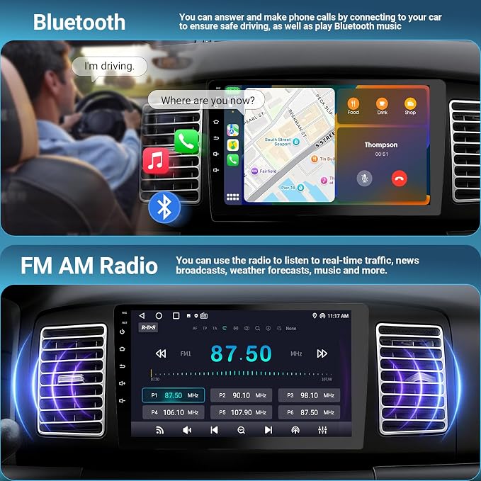 Haudio 9“ Double Din Car Stereo with Wireless Apple Carplay & Android Auto, Touchscreen Radio with Backup Camera, BT 5.4, WiFi 5, GPS, Mirror Link, FM/AM Radio, 4+64GB