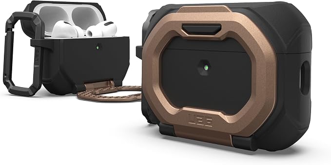 URBAN ARMOR GEAR UAG Designed for AirPods Pro 3rd Gen Case - Built-in Phone Stand Detachable Carabiner Clip Rugged Military Grade Drop Proof Protective Cover, Monarch Black/Aged Bronze