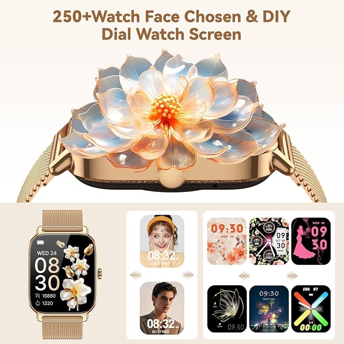 Smart Watch for Women Men Fitness: Waterproof Make Answer Call Digital Mens Watches Running Pedometer Smartwatch for Android Phone iPhone Samsung Compatible Heart Rate Monitor SpO2 Step Tracker Gold