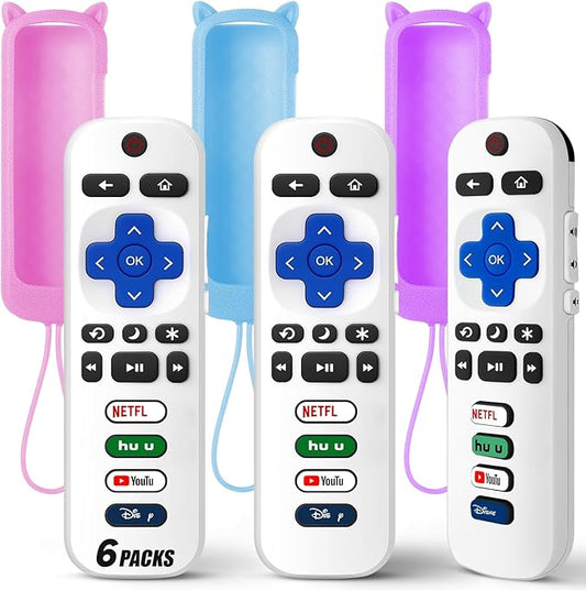 (Pack of 3) Replacement Remote Only for Roku TV with Soft Silicone Protective Cover (Glow in The Dark), Universal Remote for TCL/Onn/Hisense/Sharp/Element/Philips Roku Smart TV (Elegant White)