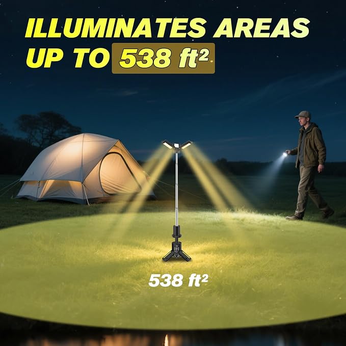 SakerPlus Portable Camping Lights with Stand, 5000LM Rechargeable LED Flashlight, 9 Color Modes, Collapsible Camping Lantern Tent Light with Magnetic Base for Power Outages, Camping & Emergency(Black)