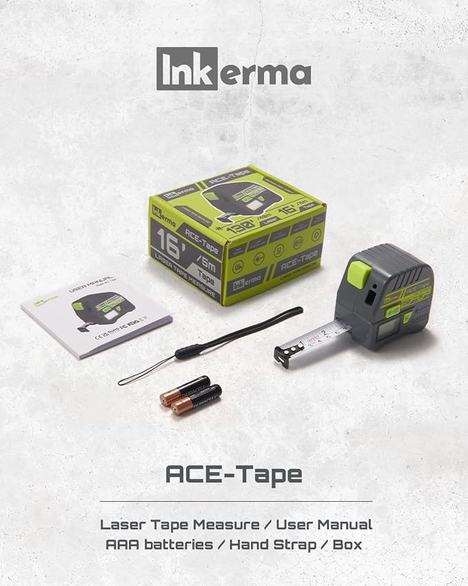 Laser Tape Measure 2-in-1, Inkerma 130Ft Laser Measurement Tool & 16Ft Measuring Tape, Digital Laser Tape Measure