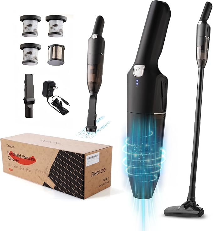REECOO Cordless Stick/Handheld Vacuum Cleaner, 10-17Kpa 2-Level Powerful Suction,Fast Charging-Use Durable, Latest Household Vacuum Cleaners for Cleaning Flooring,Carpets,Car Seat,Sofas, Hair and Dust